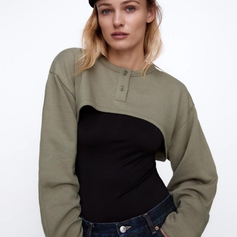 ZARA Henley Crop Bolero Sweatshirt, Size M-L